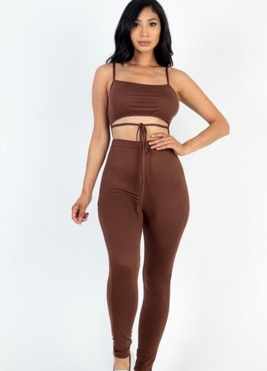 Solid Tie Front Cut Out Jumpsuit