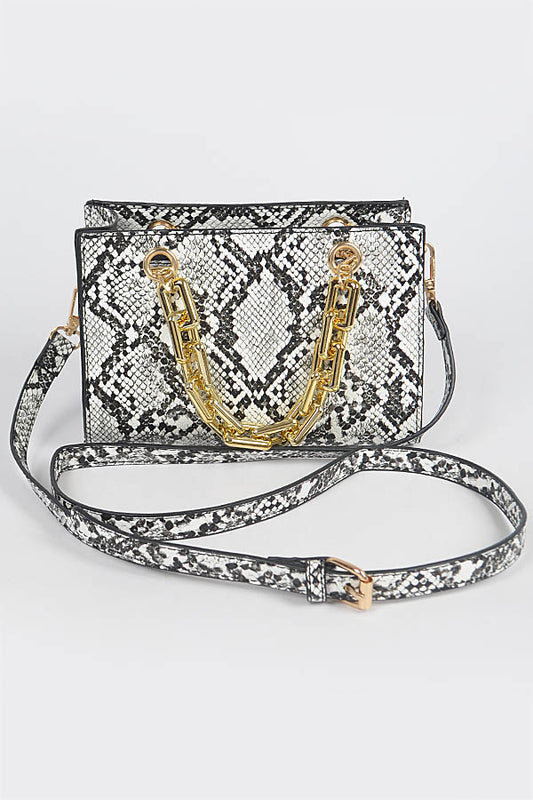 SNAKE PRINT CHAIN HANDLES CROSSBODY