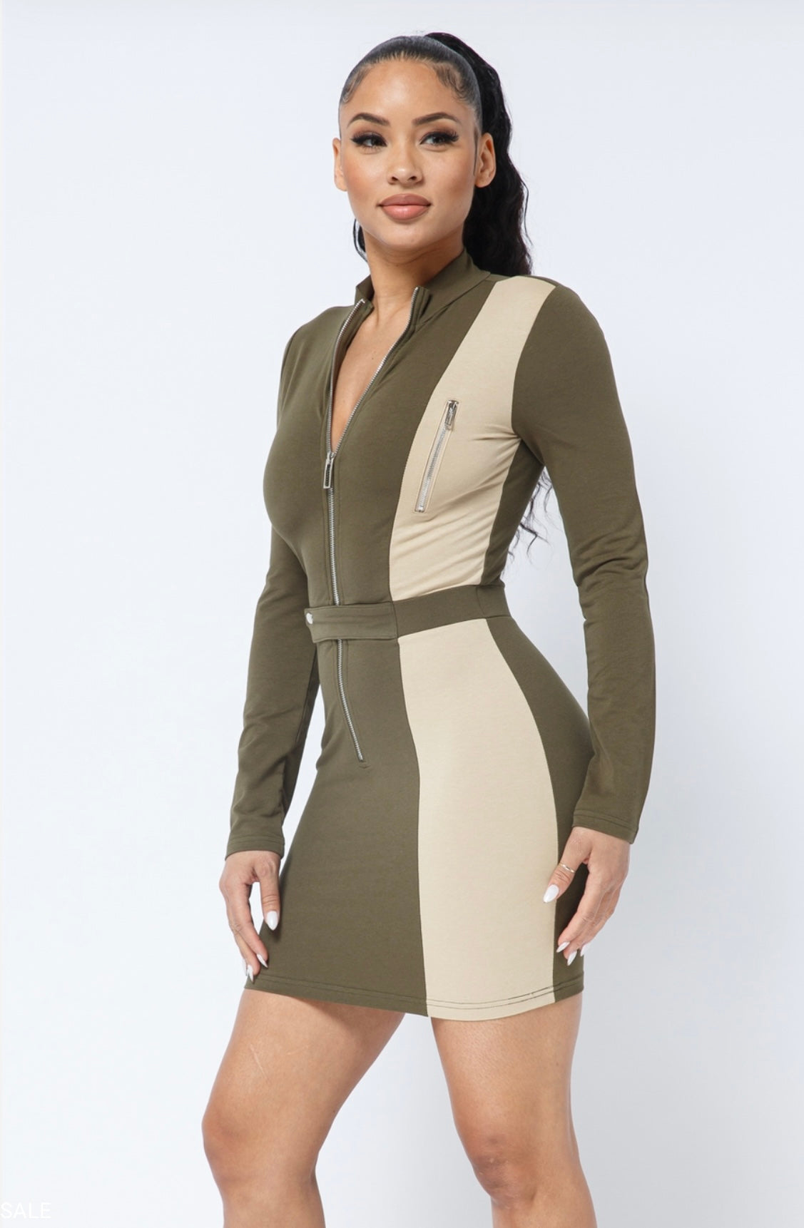 TWO TONE ZIP-UP DRESS