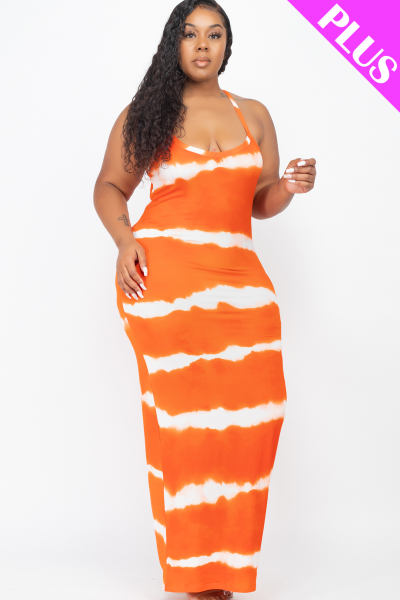 PLUS TIE DYE PRINTED MAXI DRESS