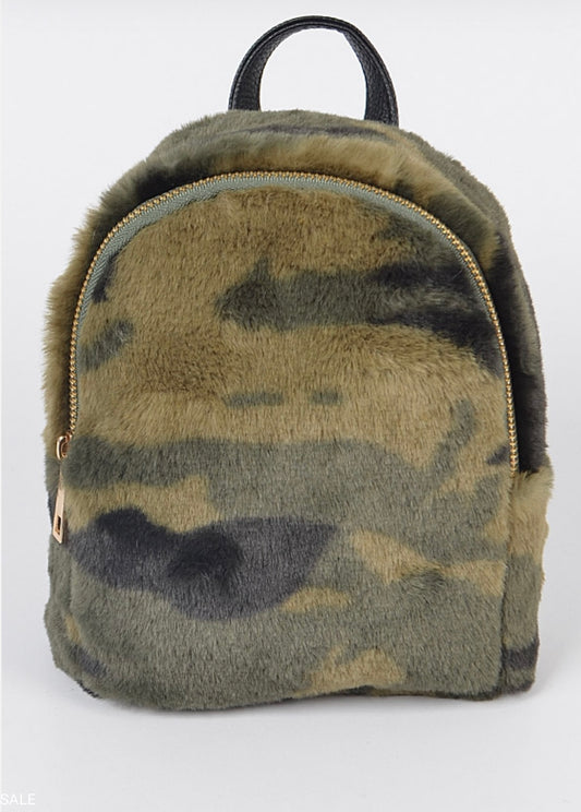 FAUX FUR MILITARY INSPIRED BACKPACK