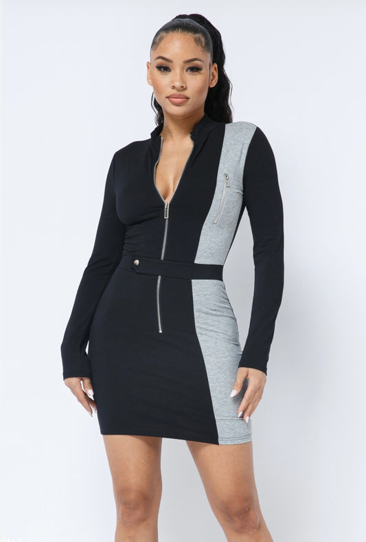 TWO TONE ZIP-UP DRESS