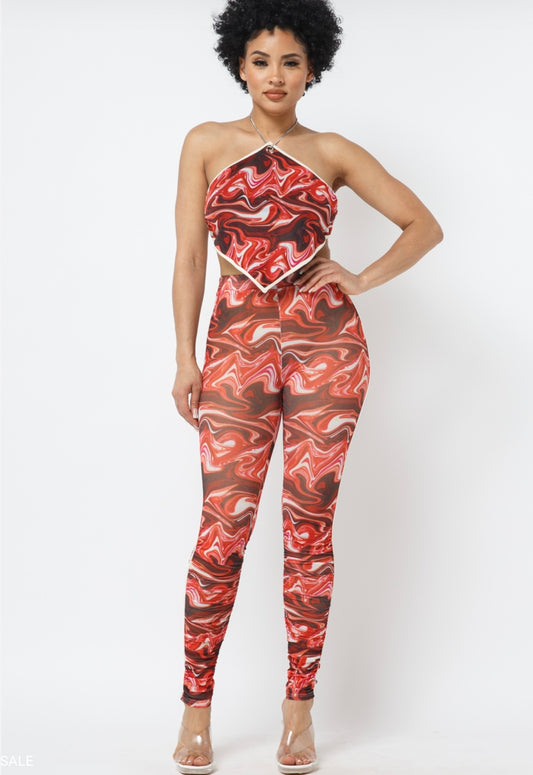 PRINT MESH HALTER-NECK SET