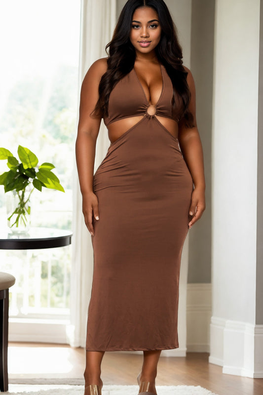 PLUS SIZE CUT-OUT SPLIT THIGH DRESS