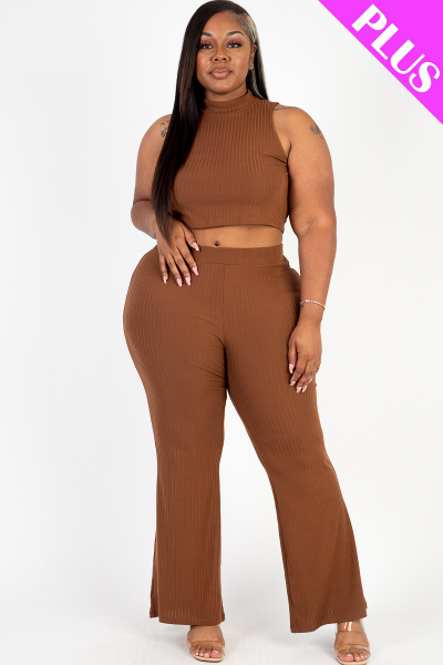 PLUS MOCK NECK CROP TOP & PANTS SET