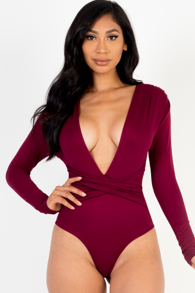 DEEP V NECK LONG SLEEVE BODY SUIT